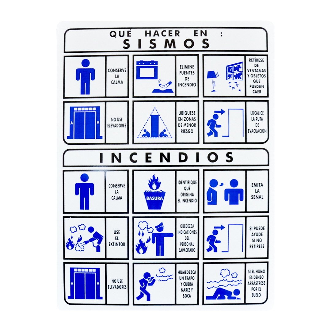 SEÑALAMIENTO ESTIRENO QUÉ HACER EN SISMOS E INCENDIOS EXTINPAR ... S00174-03 35 X 40 CM